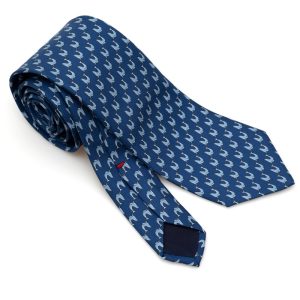 Cravatta blu con foche celesti pura seta