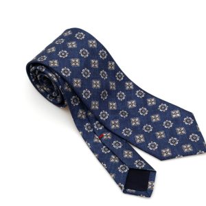 Cravatta blu con disegno geometrico chiaro pura seta