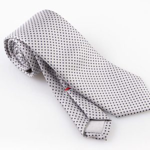 Cravatta grigio ghiaccio con pois blu e bianchi